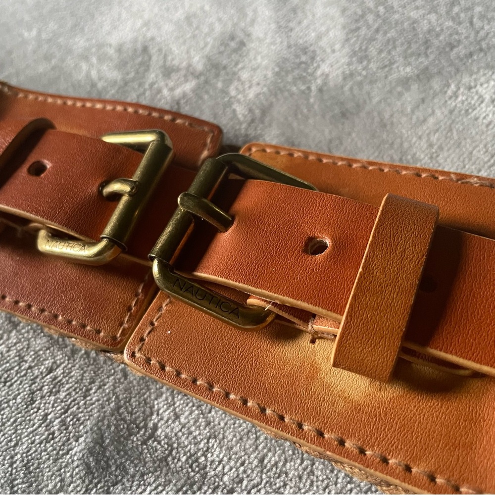 Nautica Brown Leather Weave Belt